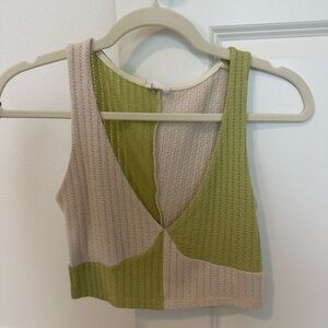 Green and Cream Knit Cropped Tank Top